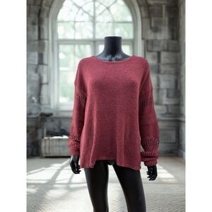 Knox Rose Women's‎ M Oversized Knit Sweater Boho Crochet Sleeve Burgundy